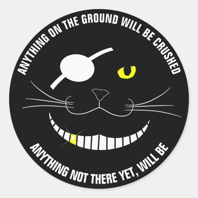 Sticker Rond Drôle Pirate Chat Souriant Avec Un Patch Oeil (Devant)