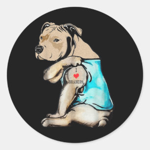 Sticker Rond Drôle Pitbull Chien J'aime grand-père tatouage drô