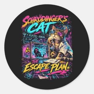 Sticker Rond Drôle Plan d'évasion de chat de Schrödinger Profes