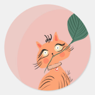 Sticker Rond Drôle Plante de chat Carton