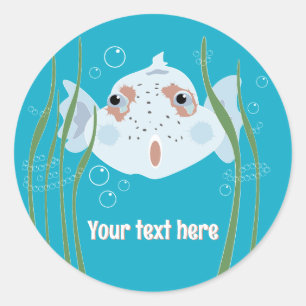 Sticker Rond Drôle Poisson Nom Personnalisé Océan Mignon