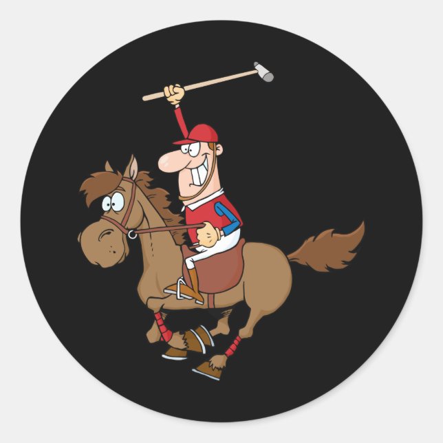 Sticker Rond Drôle Polo course cheval dessin animé (Devant)