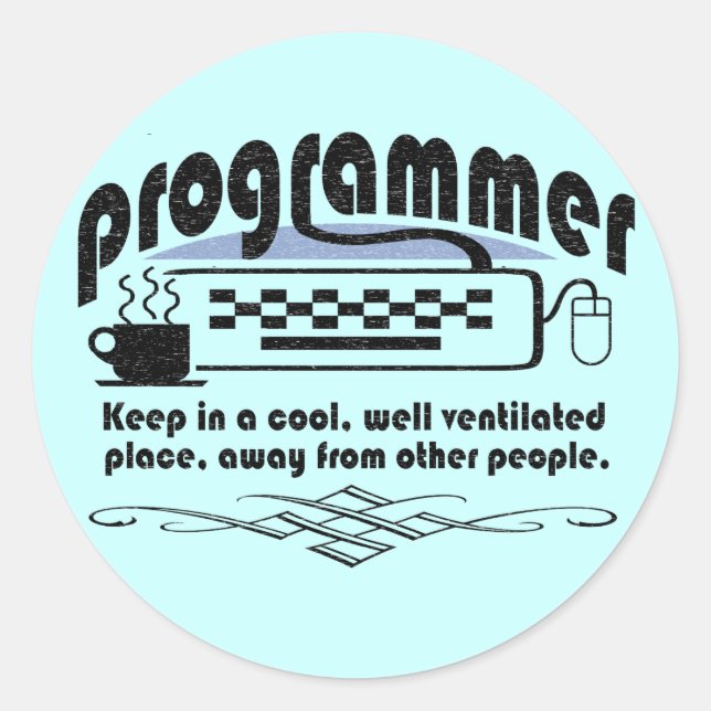Sticker Rond Drôle Programmeur (Devant)
