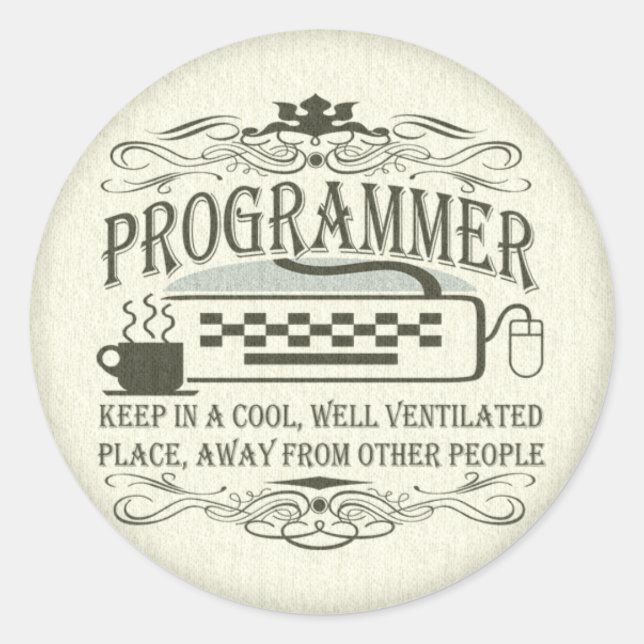 Sticker Rond Drôle Programmeur (Devant)
