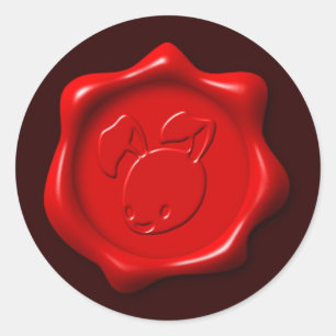 Sticker Rond Drôle Red Faux Wax Seal Bunny