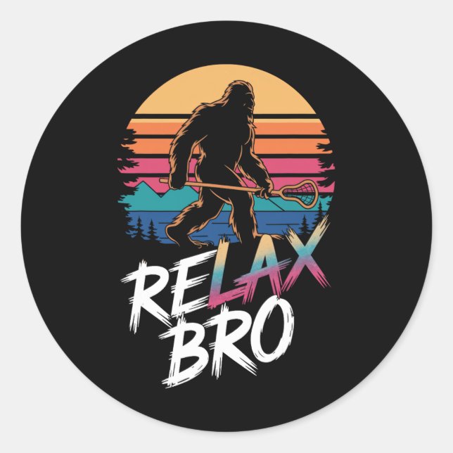Sticker Rond Drôle Relax Bro Sasquatch Lax Bigfoot Pla (Devant)