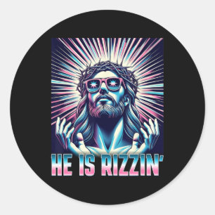 Sticker Rond Drôle Résurrection Pâques Mème Rizz Il Est Rizzin 