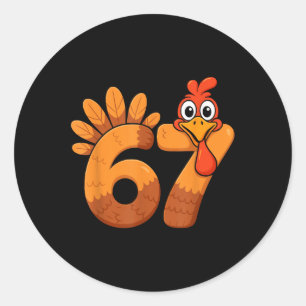 Sticker Rond Drôle Rétro Six Sept 6 7 Mème Thanksgiving Dinde