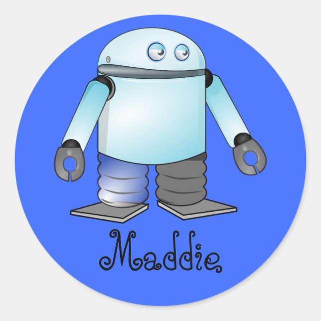 Sticker Rond Drôle robot de dessin animé bleu (Devant)