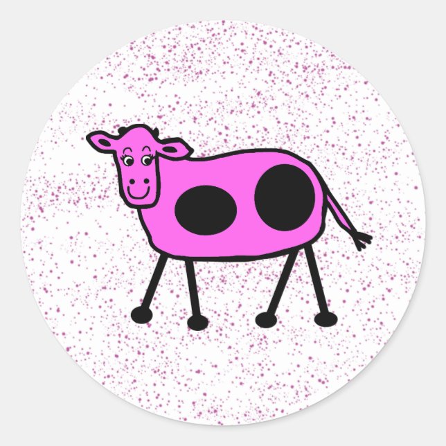 Sticker Rond Drôle rose mignon Cartoon Vache Dotty (Devant)