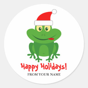 Sticker Rond Drôle Santa Claus grenouille dessin animé Noël