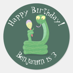 Sticker Rond Drôle serpent vert avec caricature maraca