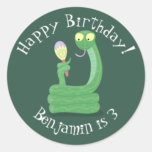 Sticker Rond Drôle serpent vert avec caricature maraca (Devant)