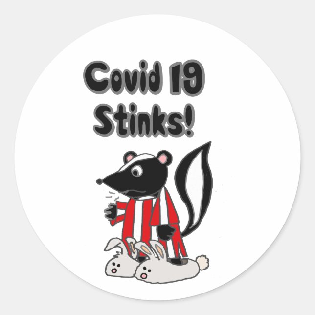 Sticker Rond Drôle Sick Skunk Covid 19 Stinks (Devant)