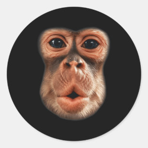 Sticker Rond Drôle Singe Visage Respiration Hommes Garçon Hallo
