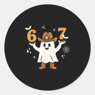 Sticker Rond Drôle Six Sept 6 7 Mème Cowboy Fantôme Halloween C