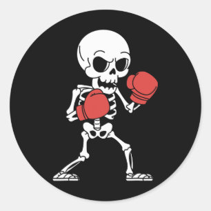 Sticker Rond Drôle Skeleton Boxe Halloween Éffrayant Boxe