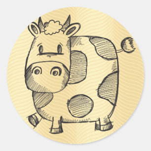 Sticker Rond Drôle Sketch de vache