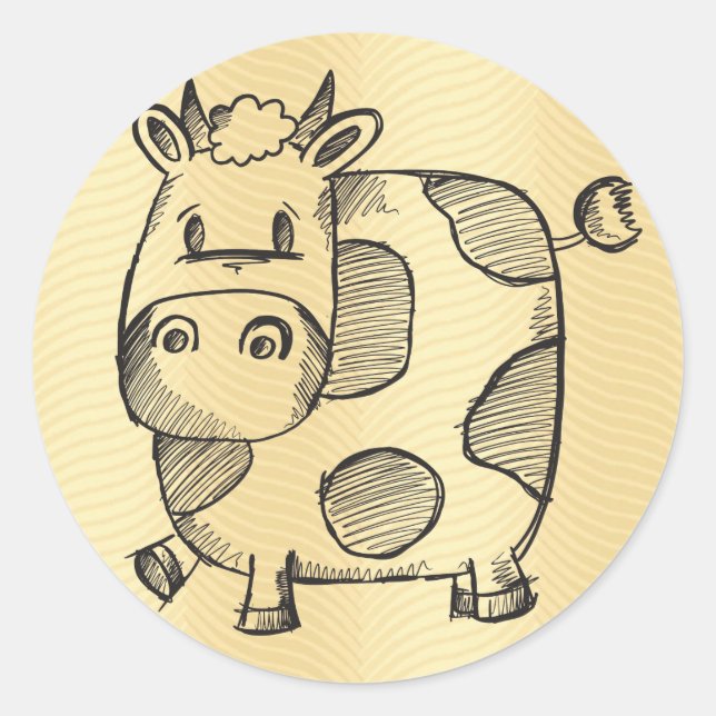 Sticker Rond Drôle Sketch de vache (Devant)