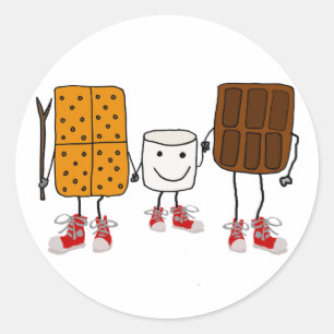 Sticker Rond Drôle Smores Caractères Cartoon