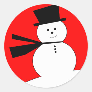 Sticker Rond Drôle Snowman de Noël avec chapeau supérieur