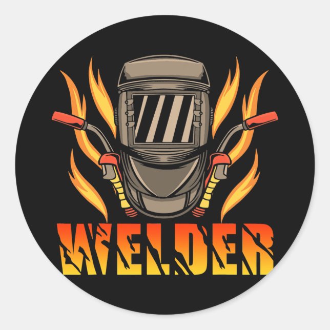 Sticker Rond Drôle Soudage Fier Souder Travail Souder Américain (Devant)