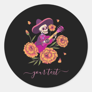 Sticker Rond Drôle Squelette Jouer Guitare Moderne Texte tendan