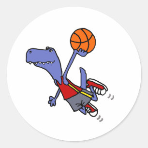 Sticker Rond Drôle T-rex Dinosaur Jouer au basket-ball