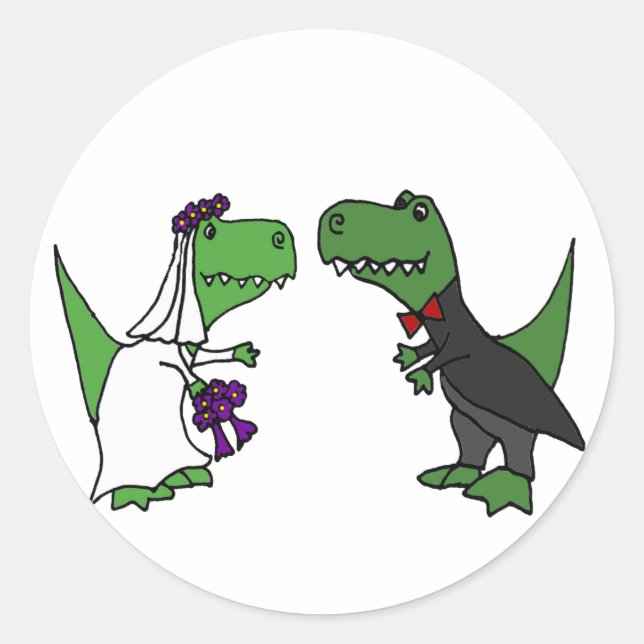 Sticker Rond Drôle T-rex Dinosaur Mariée et Mariage de chambre  (Devant)