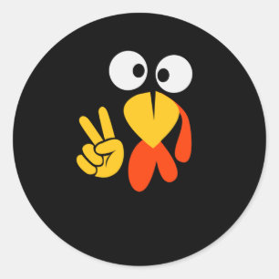 Sticker Rond Drôle Thanksgiving Turquie Face Paix SIGNE Cadeau