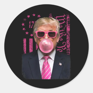 Sticker Rond Drôle Trump Bubble Gum Rose Usa Drapeau
