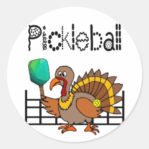 Sticker Rond Drôle Turquie jouant au Pickleball Thanksgiving