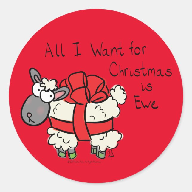Sticker Rond Drôle Vacances Mignonne Mouton de Noël Carton (Devant)