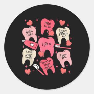 Sticker Rond Drôle Valentines Dentaires Jour Mignonnes Dents Ac