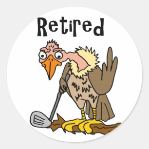 Sticker Rond Drôle Vieux Buzzard Jouer Golf Retraité Cartoon