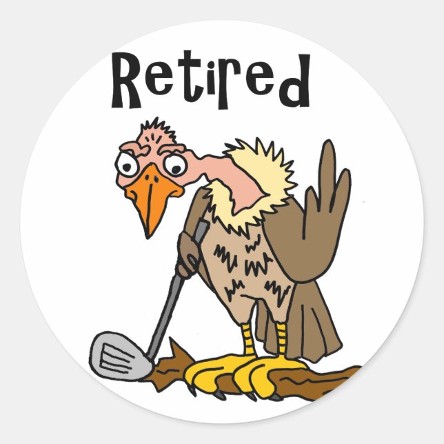 Sticker Rond Drôle Vieux Buzzard Jouer Golf Retraité Cartoon (Devant)