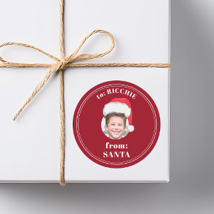 Sticker Rond Drôle visage personnalisé enfant de Père Noël cade