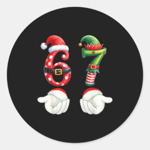 Sticker Rond Drôles 67 Pyjamas de Noël Six Sept Meme 6 7 Elf