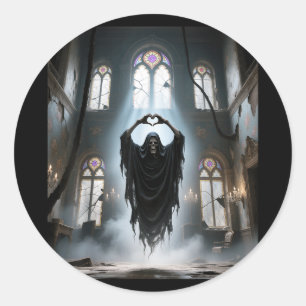 Sticker Rond Drôles de pères journée fantôme cœur mains visage