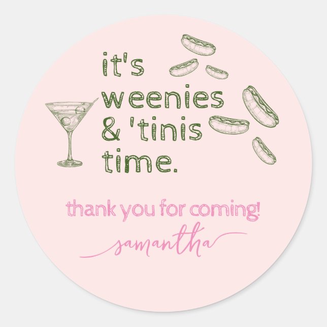Sticker Rond Drôles Weenies roses et Tinis Martini Fête d'anniv (Devant)