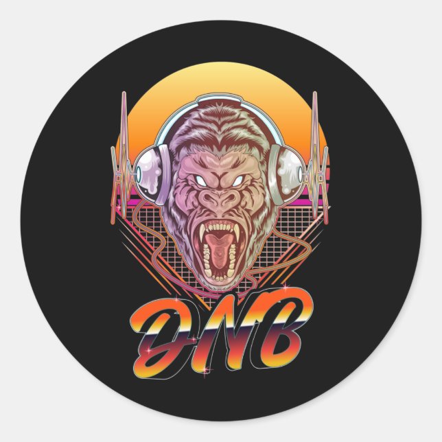Sticker Rond Drum et Bass Gorilla Musique électronique Vaporwav (Devant)