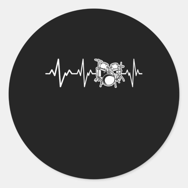 Sticker Rond Drum Heartbeat Rock Drummer Idée cadeau (Devant)