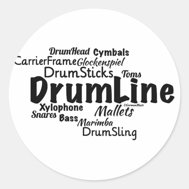 Sticker Rond Drumline Word Cloud Texte noir (Devant)