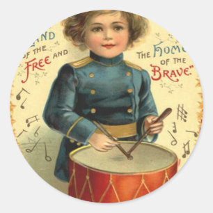 Sticker Rond Drummer Boy Star Rouge Blanc Bleu