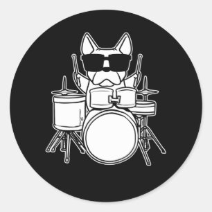 Sticker Rond Drummer Drummer Chien avec tambours