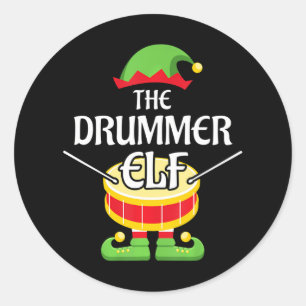 Sticker Rond Drummer Elf Family Matching Group Christmas Drum