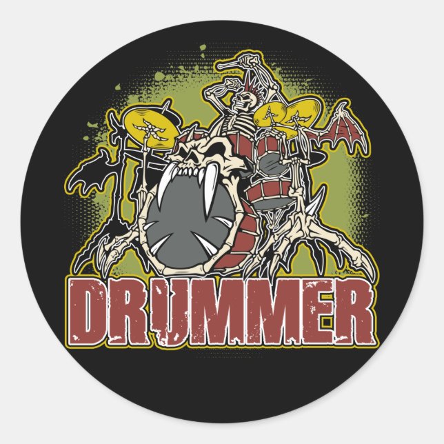 Sticker Rond Drummer Rock Skeleton (Devant)