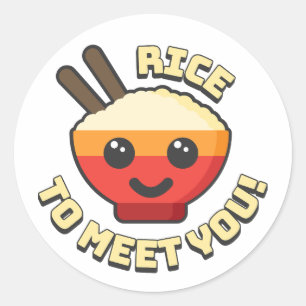 Sticker Rond Du riz pour vous rencontrer ! Caricature de riz mo