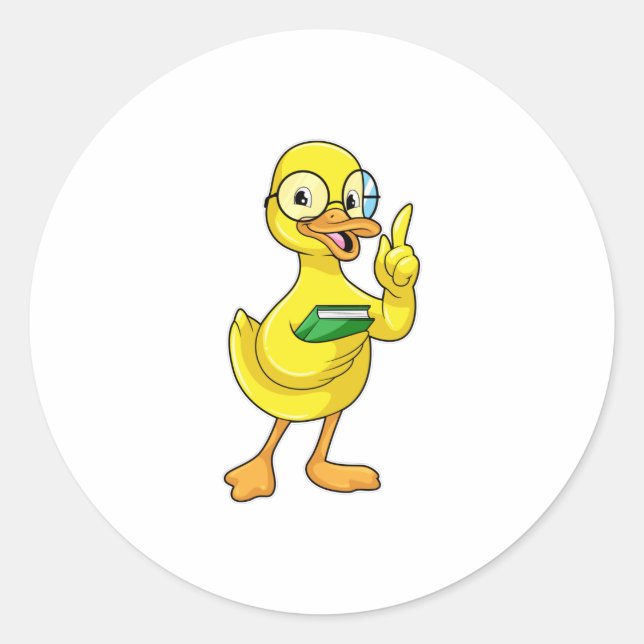 Sticker Rond Duck as Teacher with Book & Glasses (Devant)