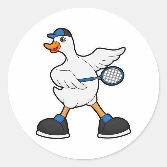Sticker Rond Duck at Tennis with Tennis racket & Cap (Devant)